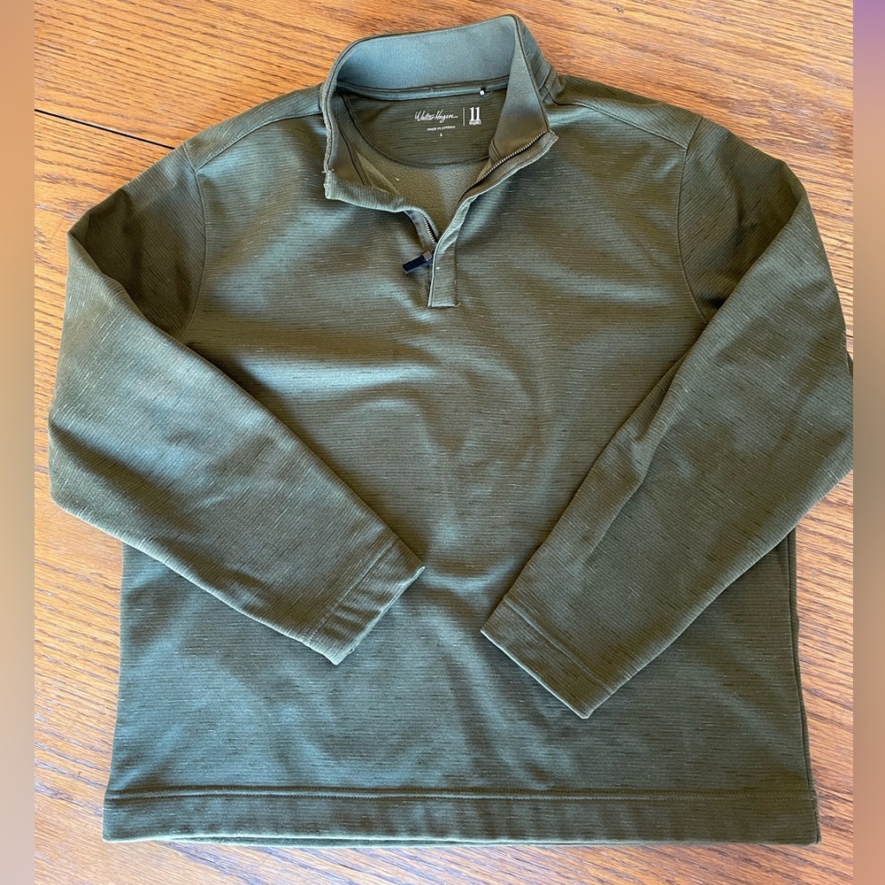 Walter Hagen Men’s Heather Strip Quarter Zip Dark Olive Pullover Size Large